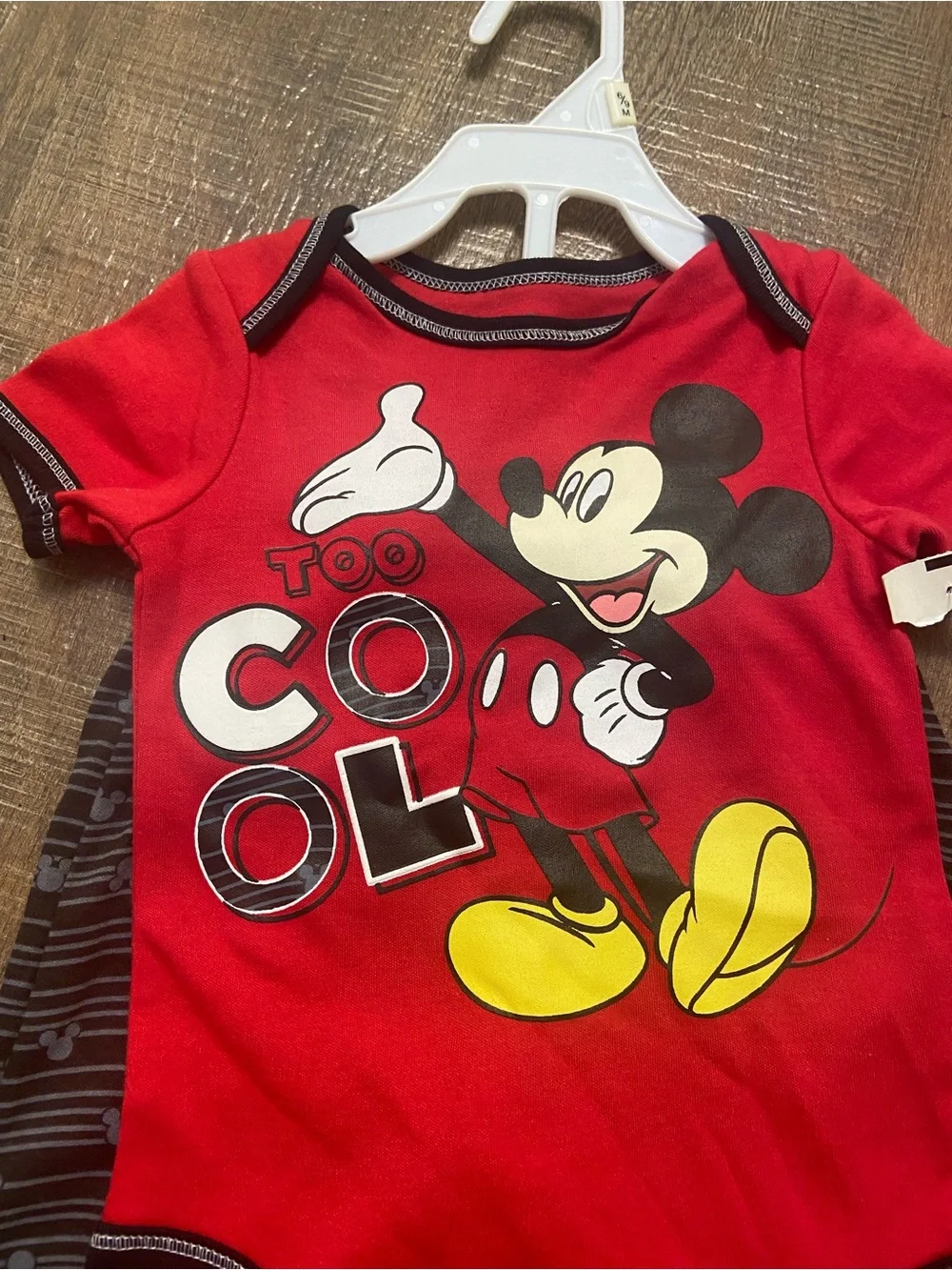 Mickey Mouse Red 'Too Cool' One-Piece Bodysuit Pants set 6/9 months New